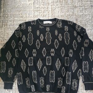 Black Patterned Crewneck Sweater